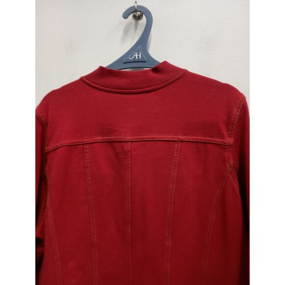 Denim&Co Denim Jacket Womens Size 1X Red Preppy Outdoor Stretch Button Front - Picture 8 of 9
